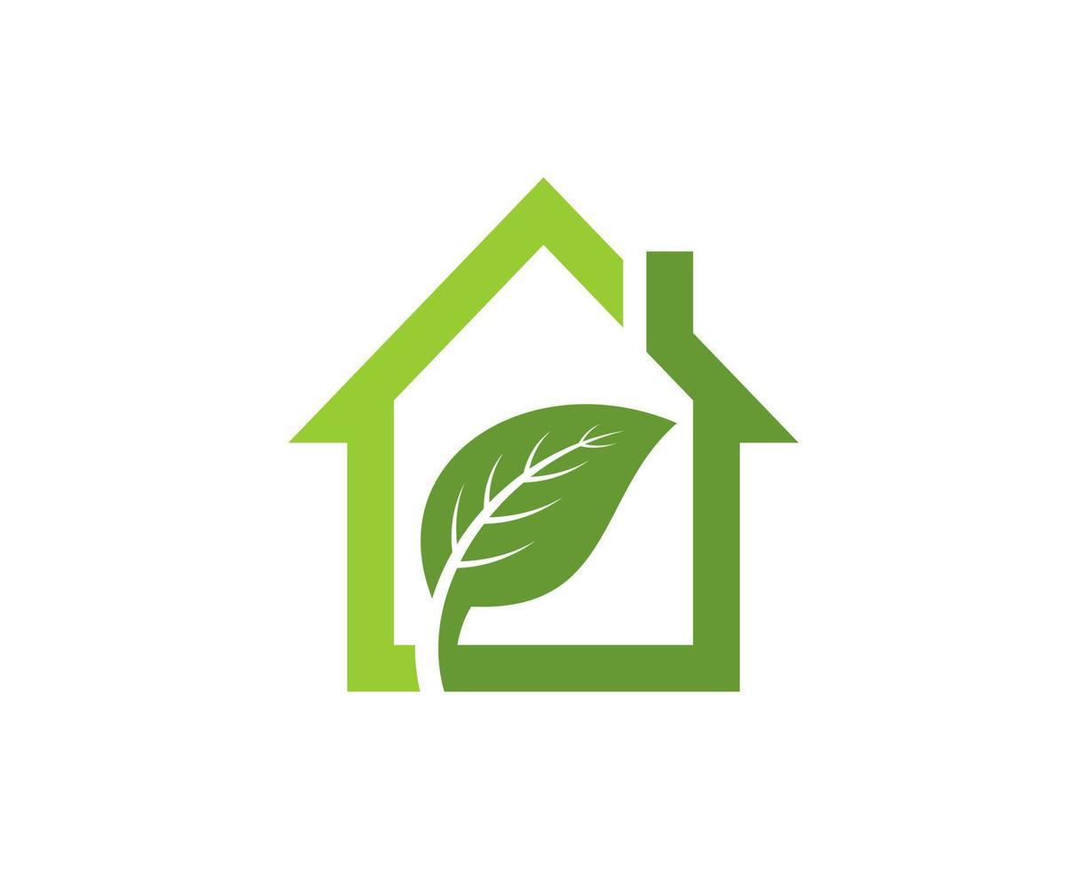 Simple house with green nature leaf inside vector
