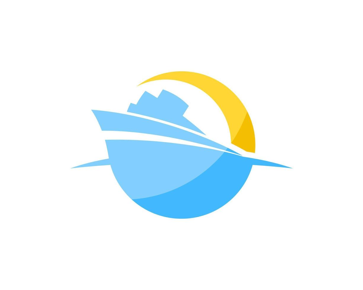 Circle shape with cruise ship and swoosh sun behind vector