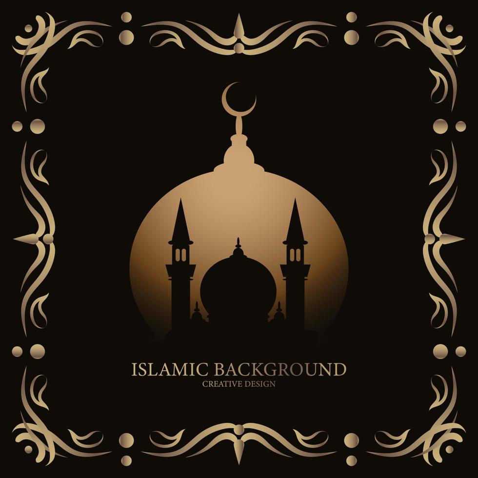 Islamic greeting card with ornament or floral frame design background black and gold color. vector