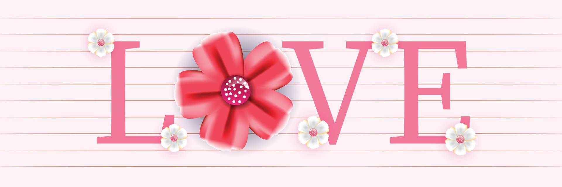 Love banner with flowers. Template for banners, cards, advertisements, posters. For Valentine's Day and Mother's day. Vector illustration.