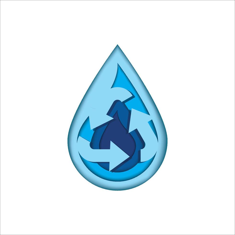 gota de agua de papel recortado con icono de reutilización dentro de la ilustración de diseño vector
