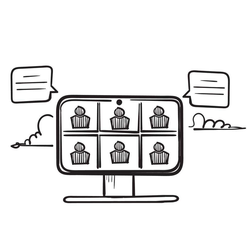 hand drawn Teleconference web video conference illustration vector in doodle style isolated