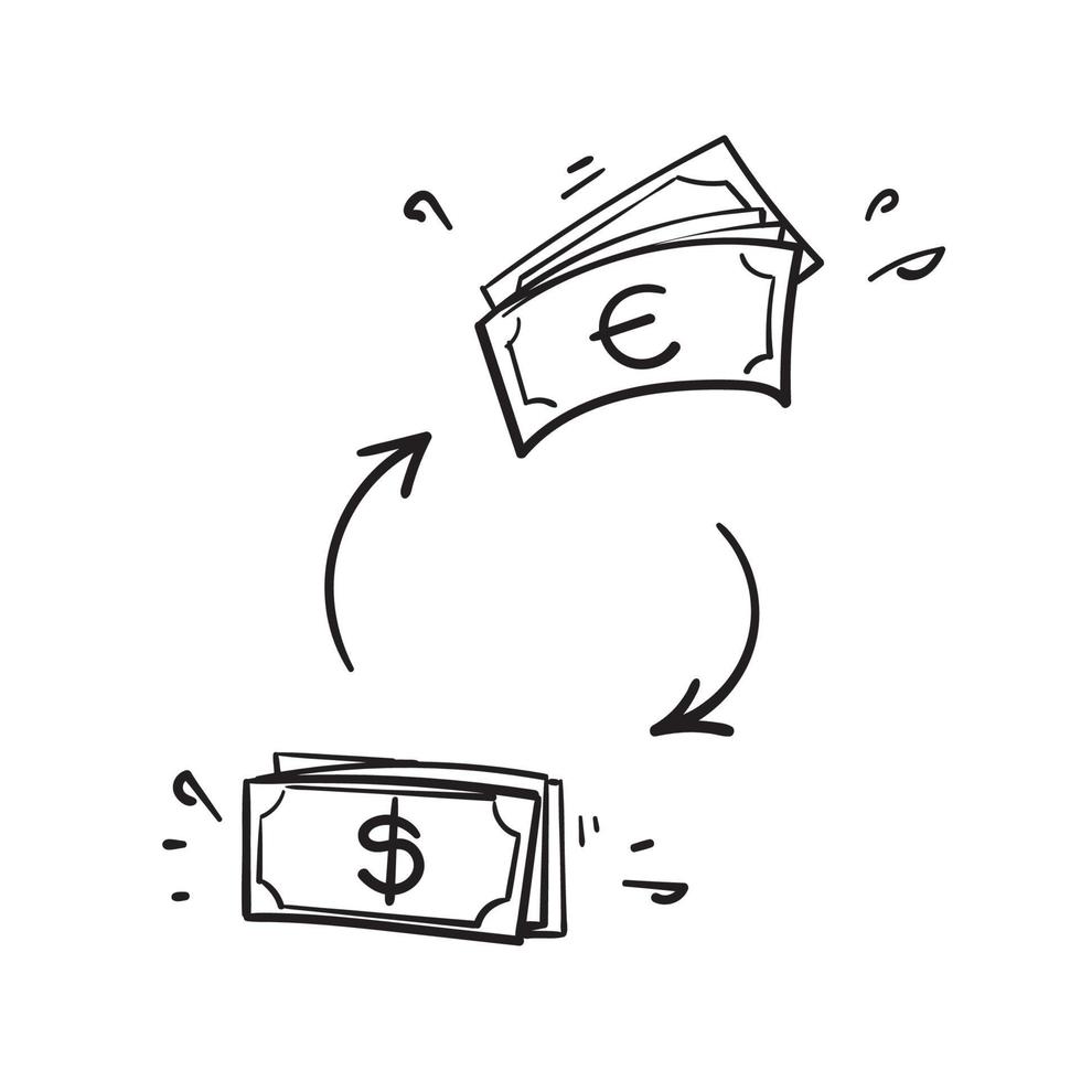 hand drawn doodle dollar and euro exchange illustration icon vector