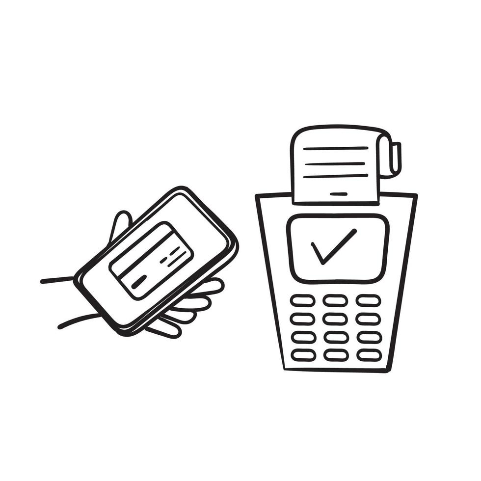 hand drawn Contactless payment. Near field communication payment terminal concept. Online transactions, paypass and NFC. in doodle style vector