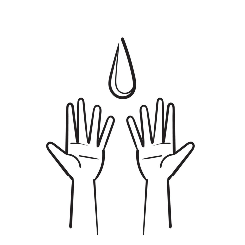 hand drawn doodle washing hands with water to keep clean illustration vector