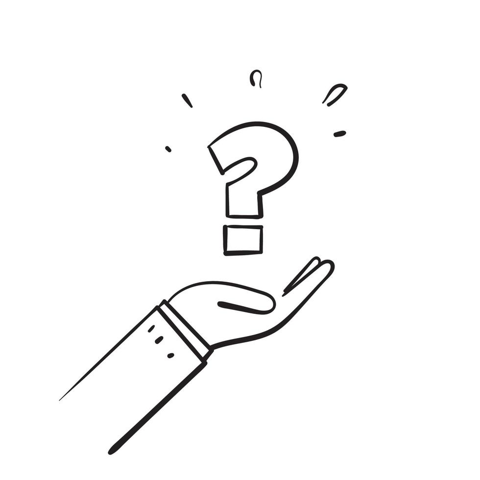 hand drawn doodle question mark on palm hand illustration vector