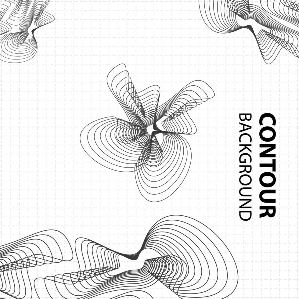 Contorno abstracto monocromo con ilustración de línea de cuadrícula vector