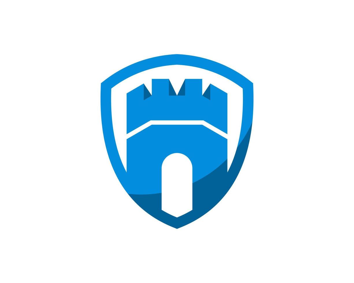 Protection shield with simple blue fortress inside vector