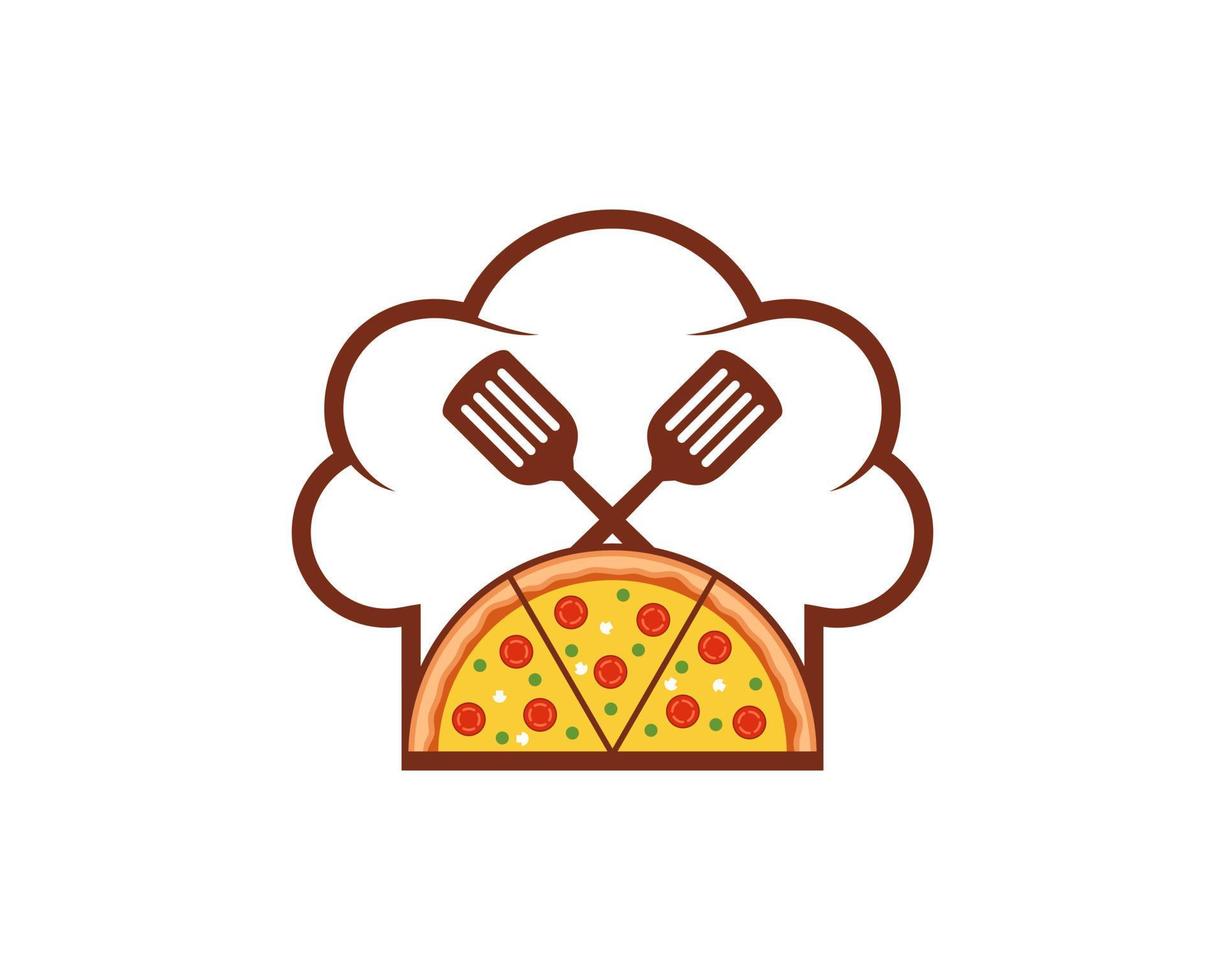 Chef hat with cross spatula and pizza inside vector