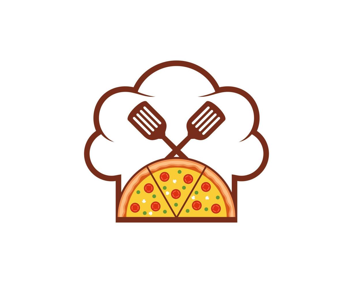 Chef hat with cross spatula and pizza inside vector