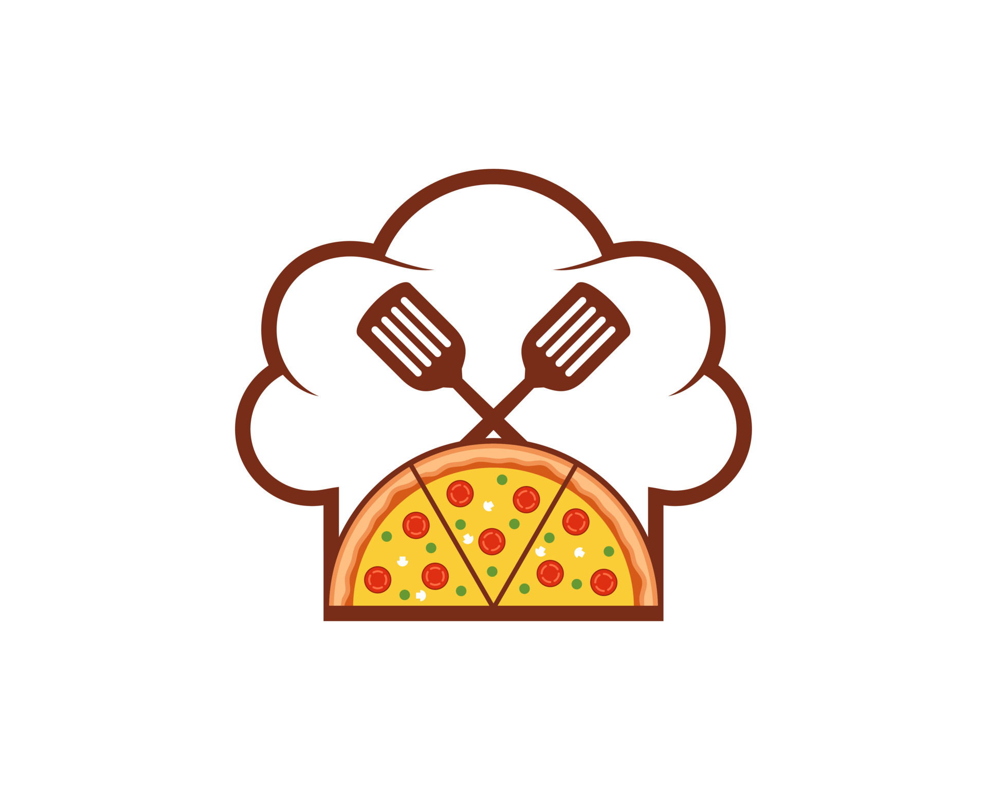 Chef hat with cross spatula and pizza inside 4996911 Vector Art at Vecteezy