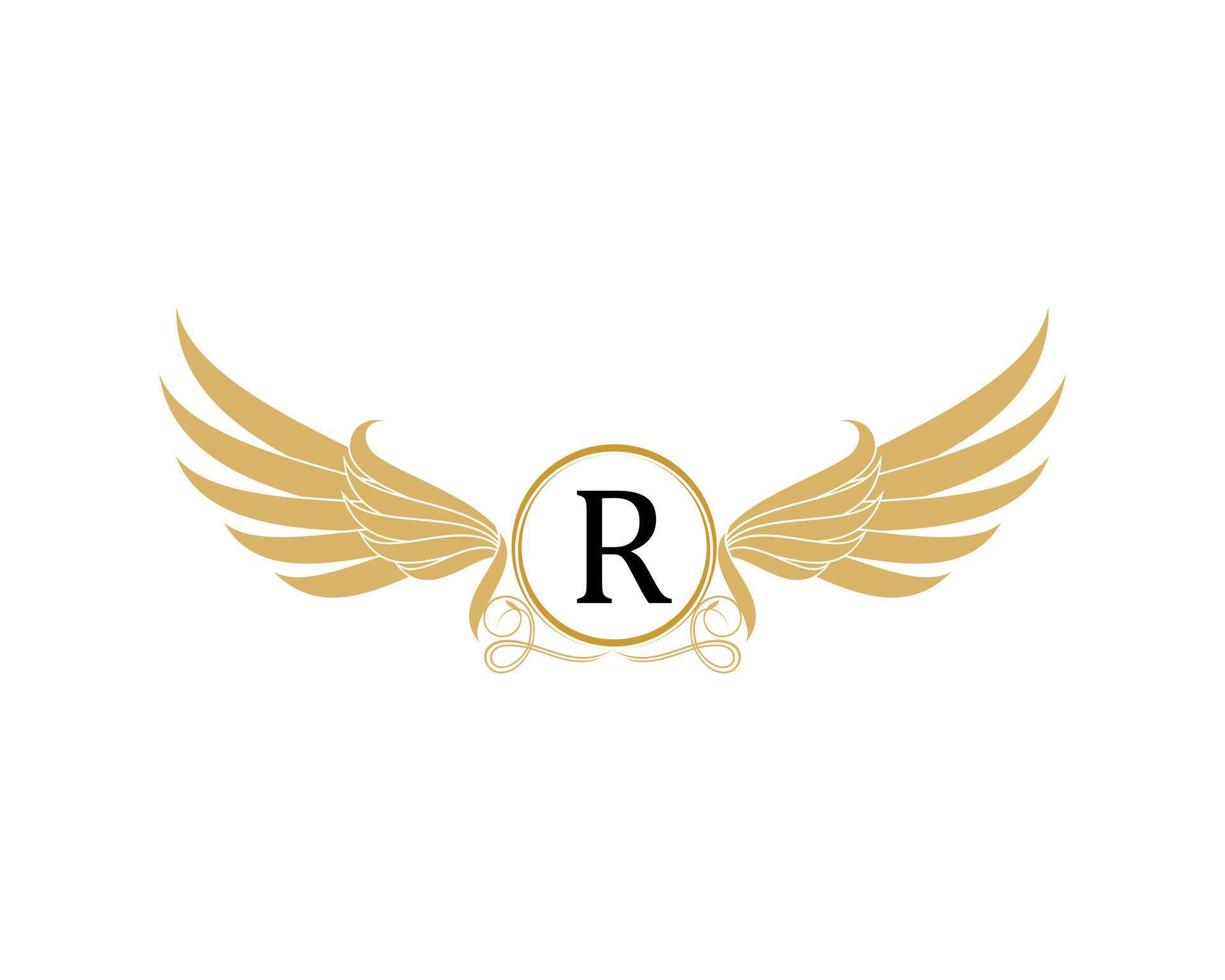 Abstract gold wing with R letter initial vector