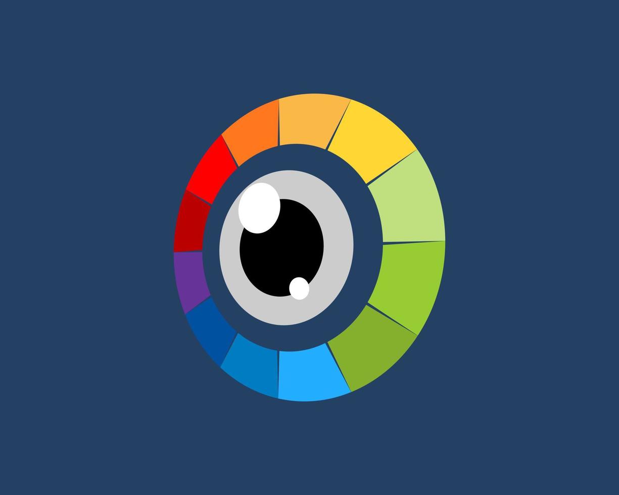 Circular shape in rainbow colors with eye lens inside vector