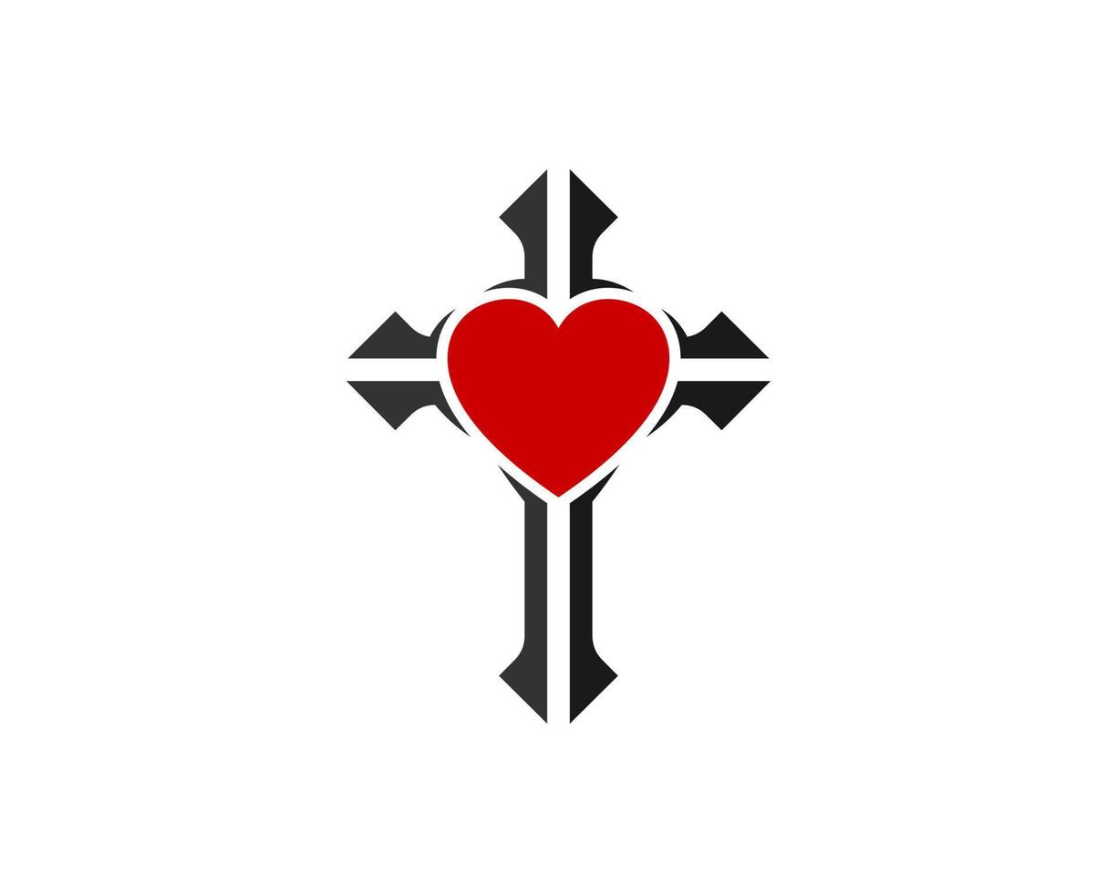 Abstract religion cross symbol with red love shape inside vector