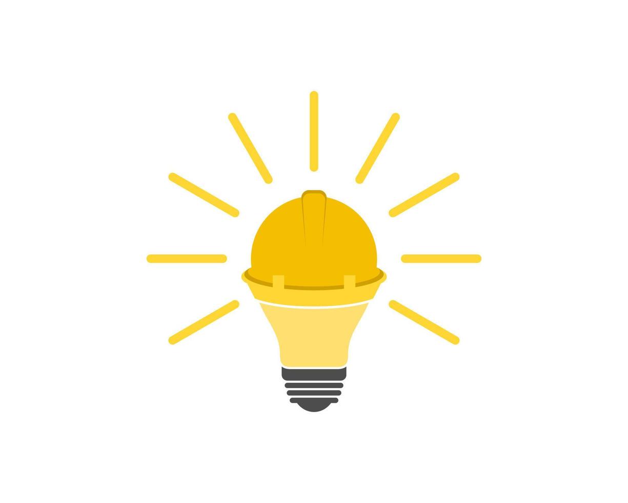 Shinning yellow bulb with safety helmet vector