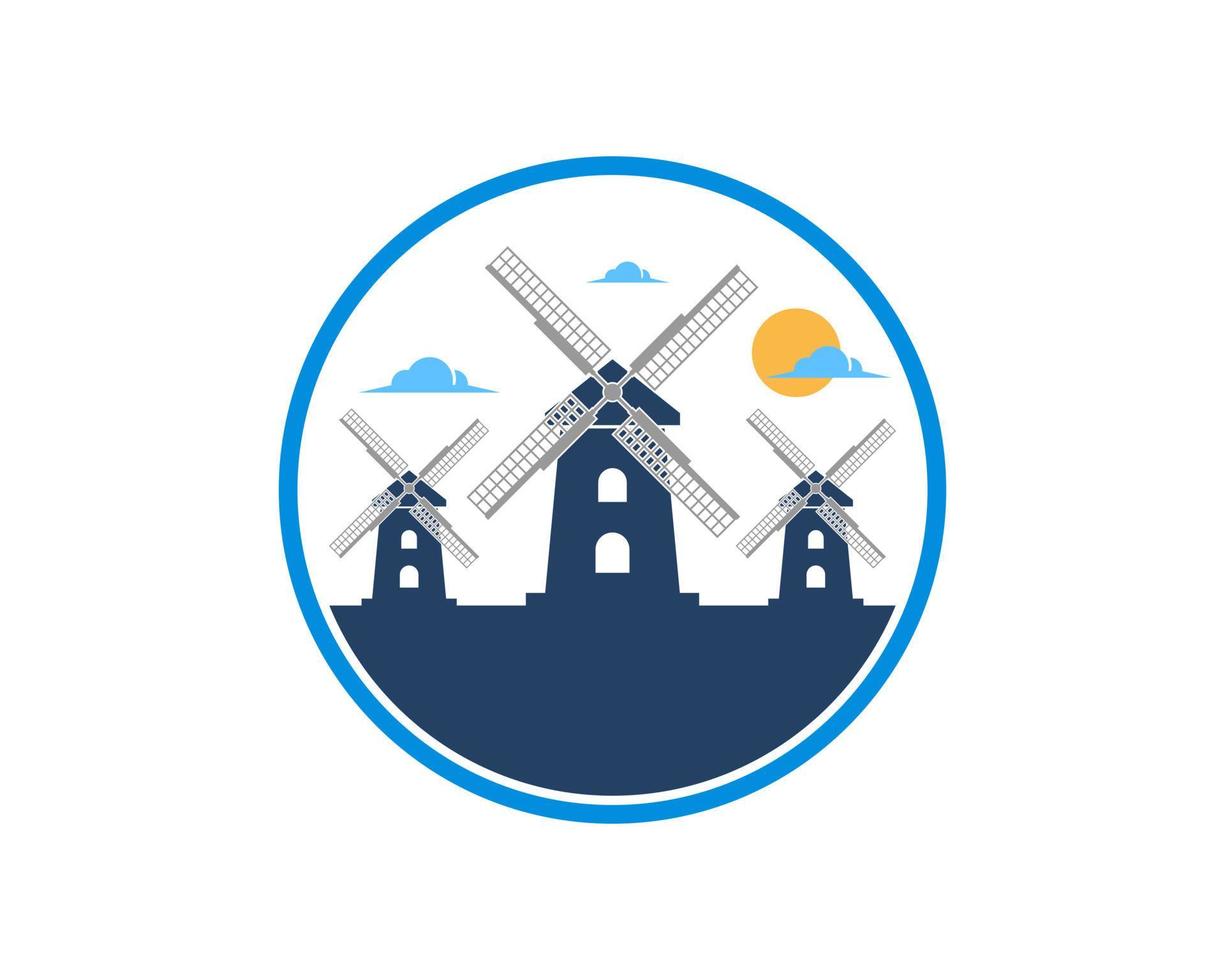 Circle shape with farm and windmill inside vector