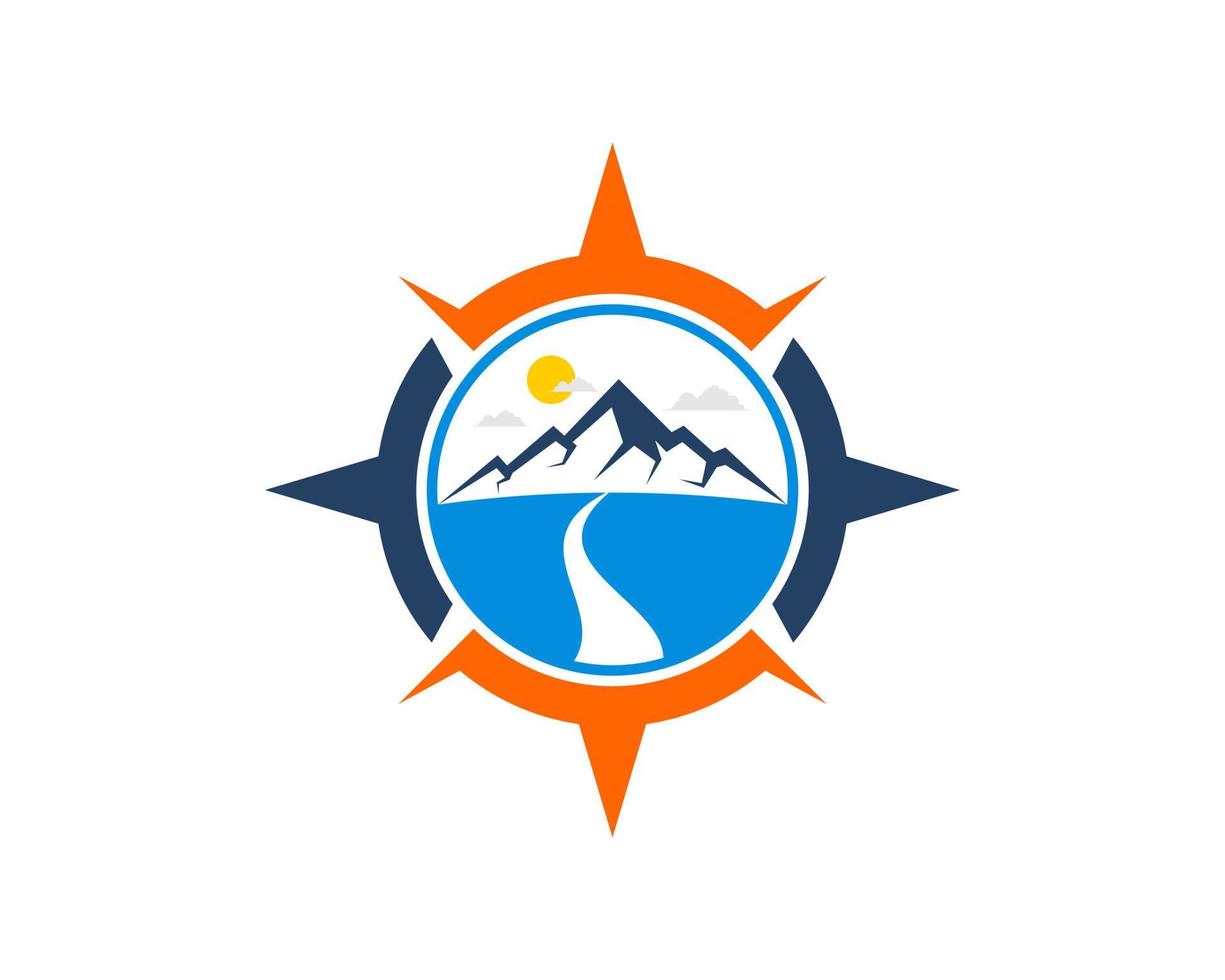 Compass with road to mountain vector