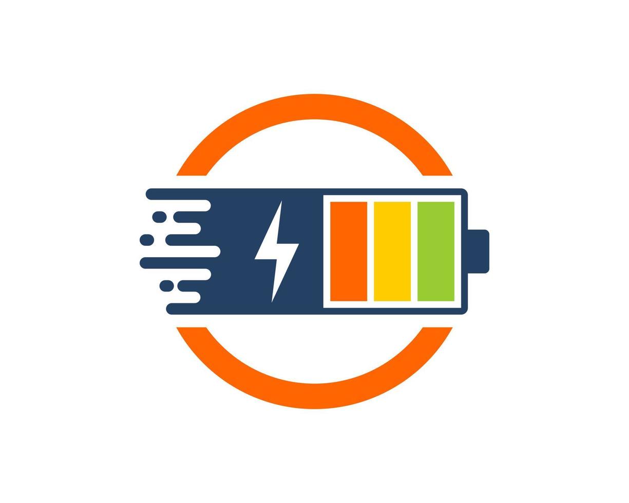 Fast charging battery with circle shape and lightning symbol vector