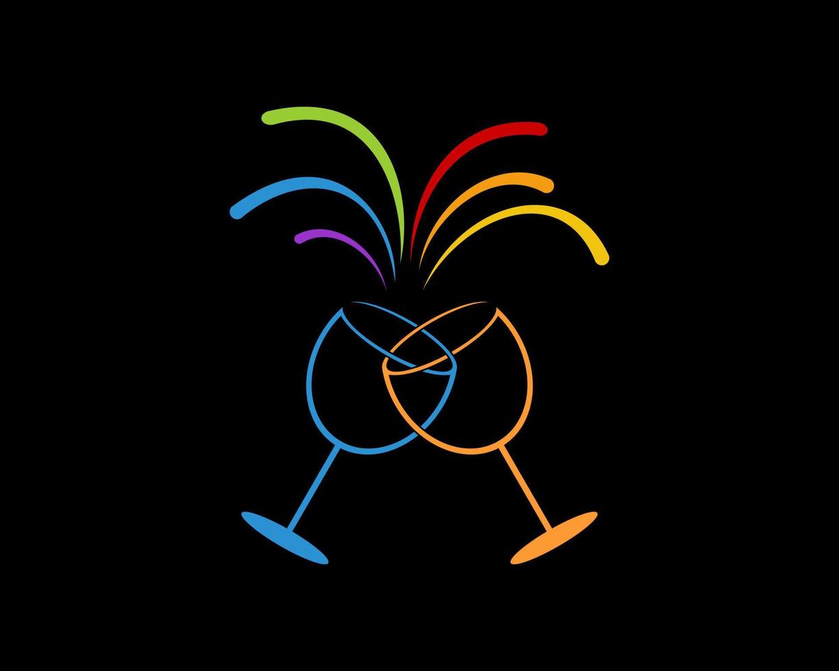Cheers wine glasses with rainbow splash on top vector