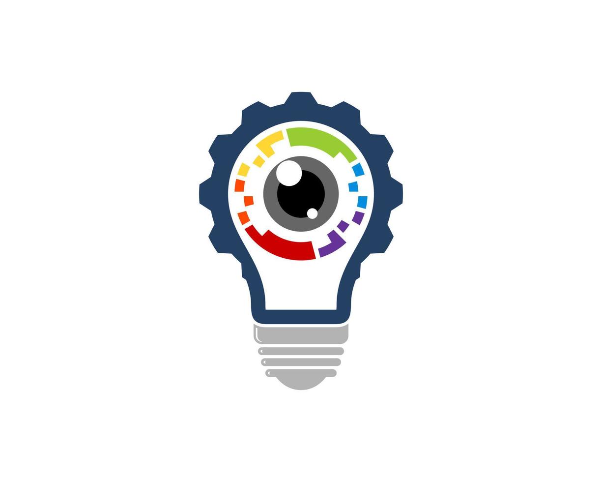 Electrical bulb with gear and lens camera inside vector