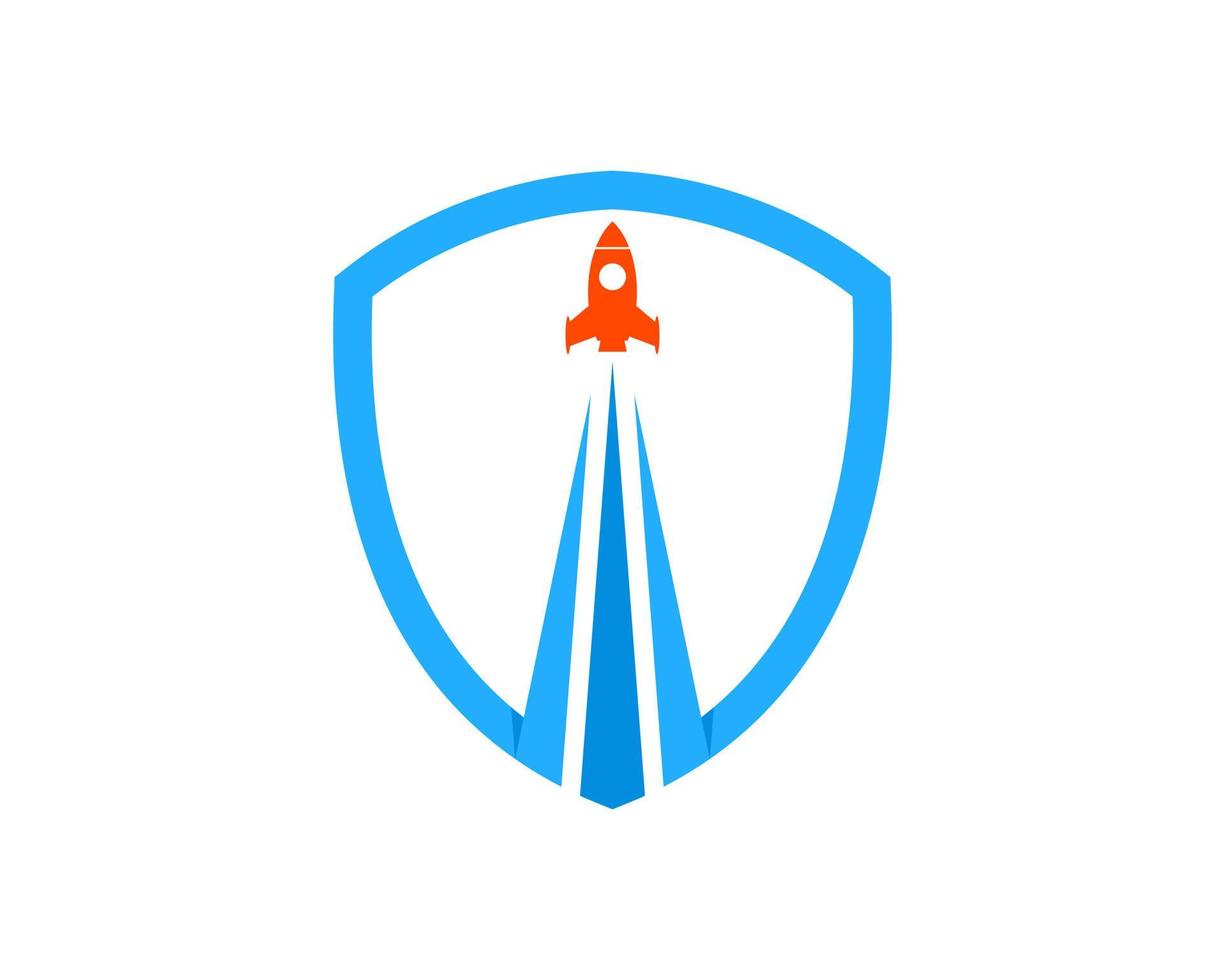 Simple shield with rocket gliding inside vector