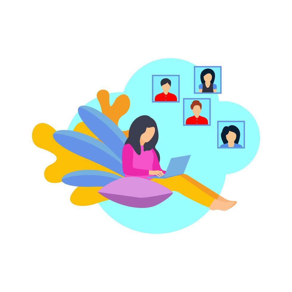 Video conferencing at home, Woman having video call meeting with clients at home vector