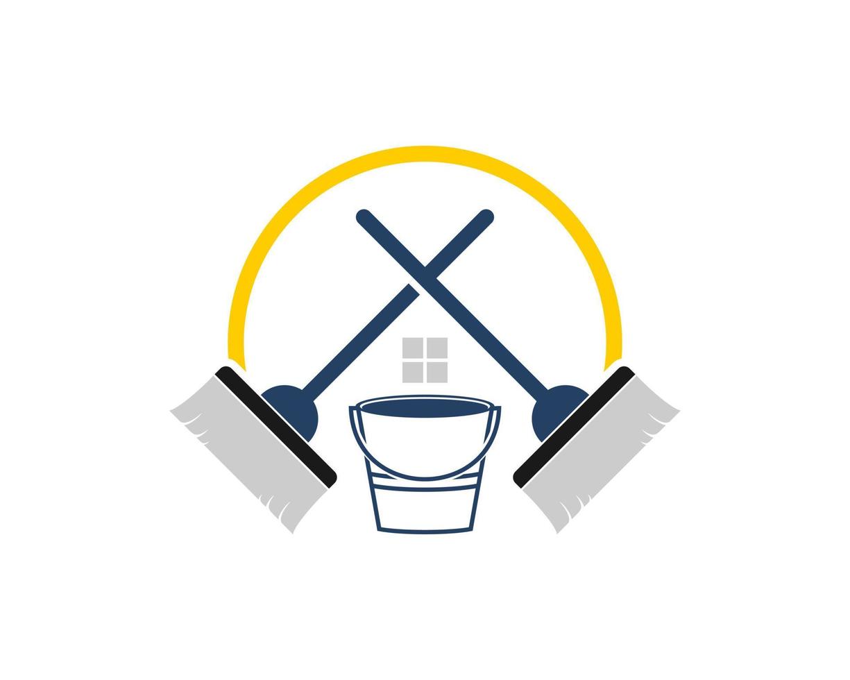 Cleaning house with yellow circle shape vector