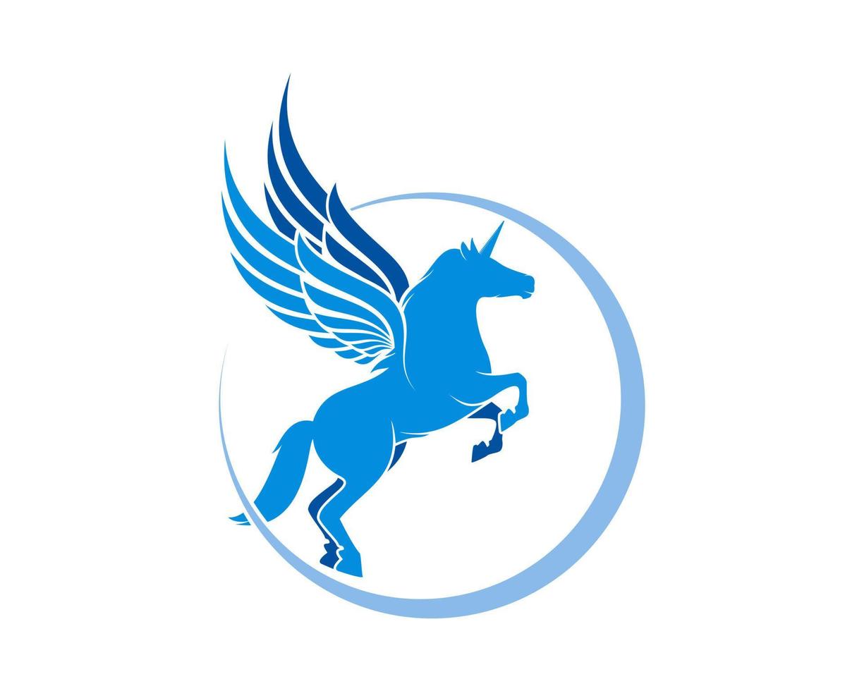 Blue unicorn flying in the circle vector