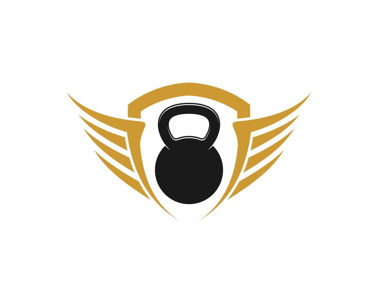 Abstract shield with wings and gym kettle bell vector