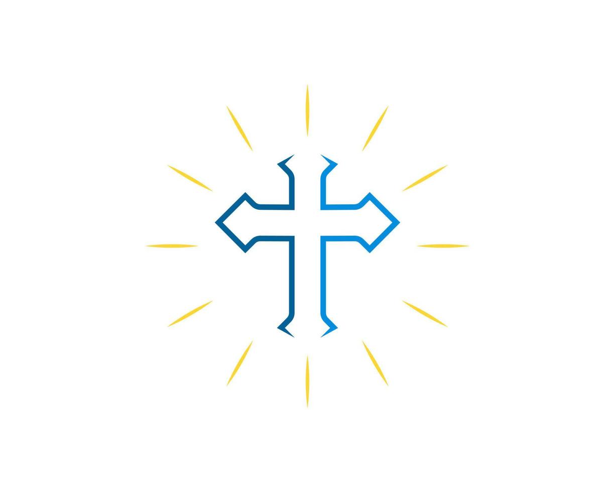 símbolo de la cruz de la religión con brillo resplandeciente vector