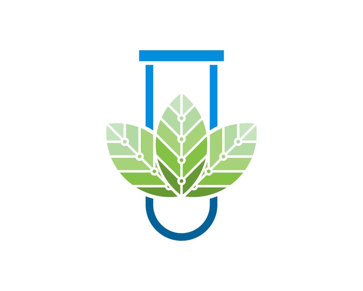 Simple bottle laboratory with technological leaf inside vector
