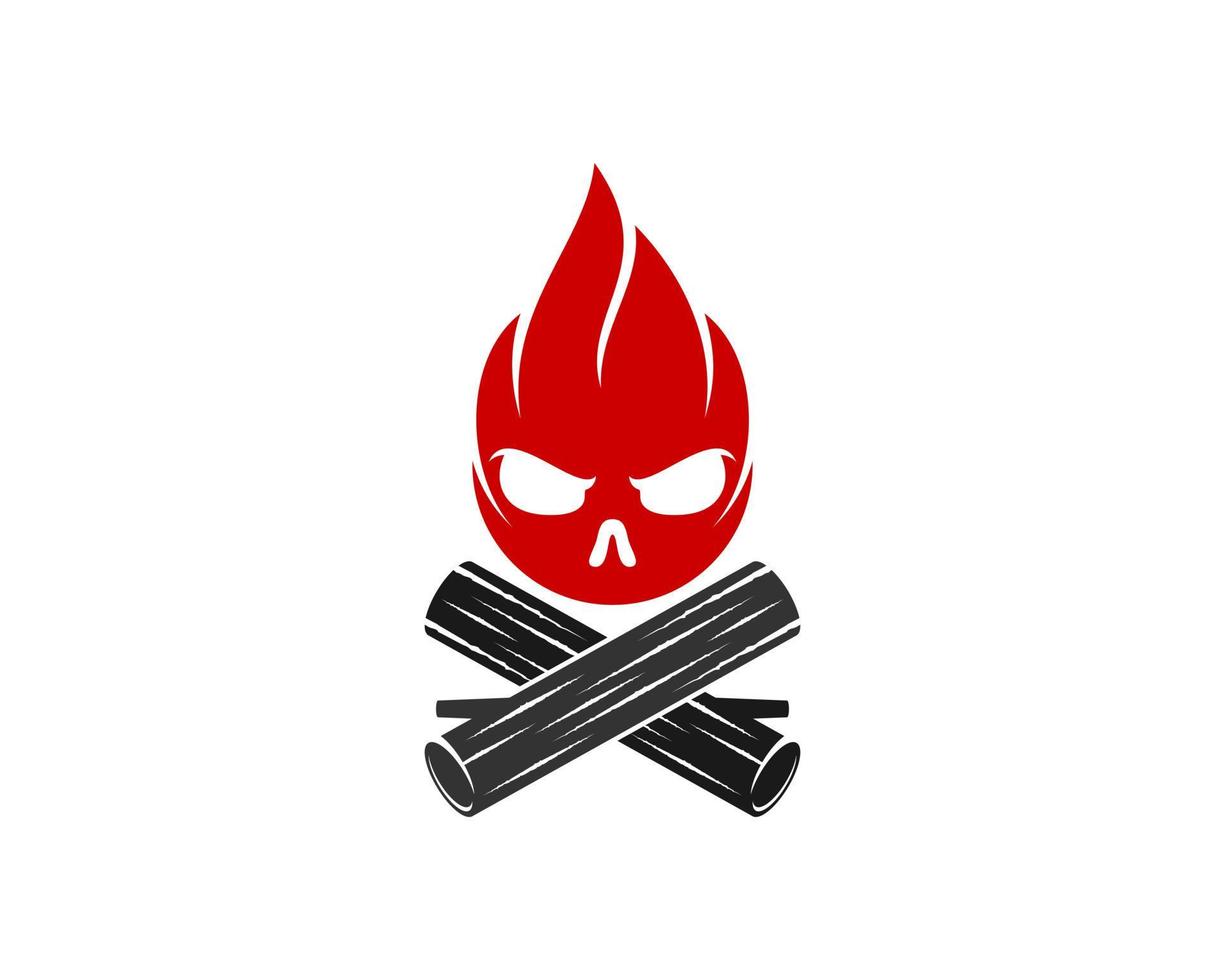 Cross wood with fire flames and skull face inside vector