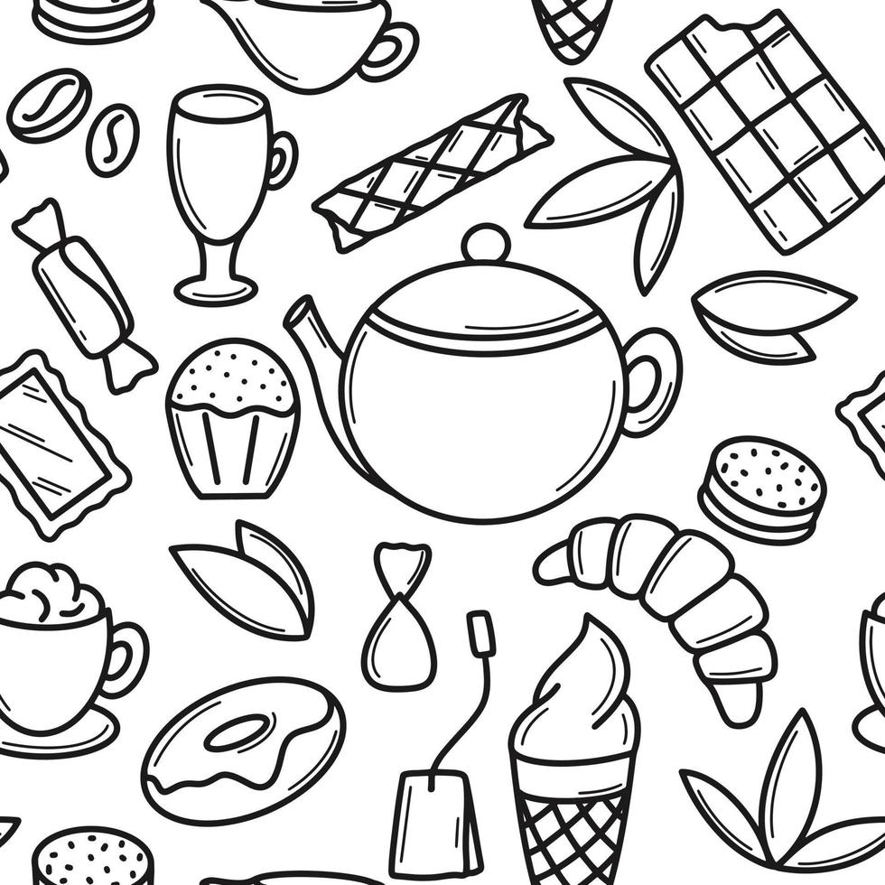 Ilustración de vector de patrones sin fisuras de té y café