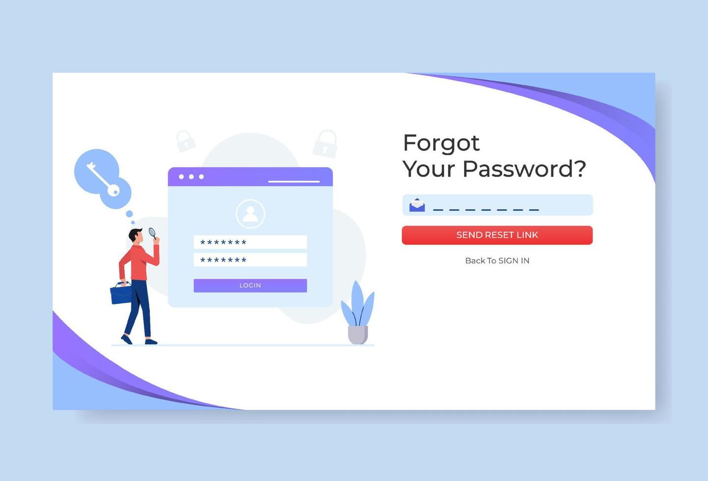 Man forgetting his password illustration. This design can be used for websites, landing pages, UI, mobile applications, posters, banners vector