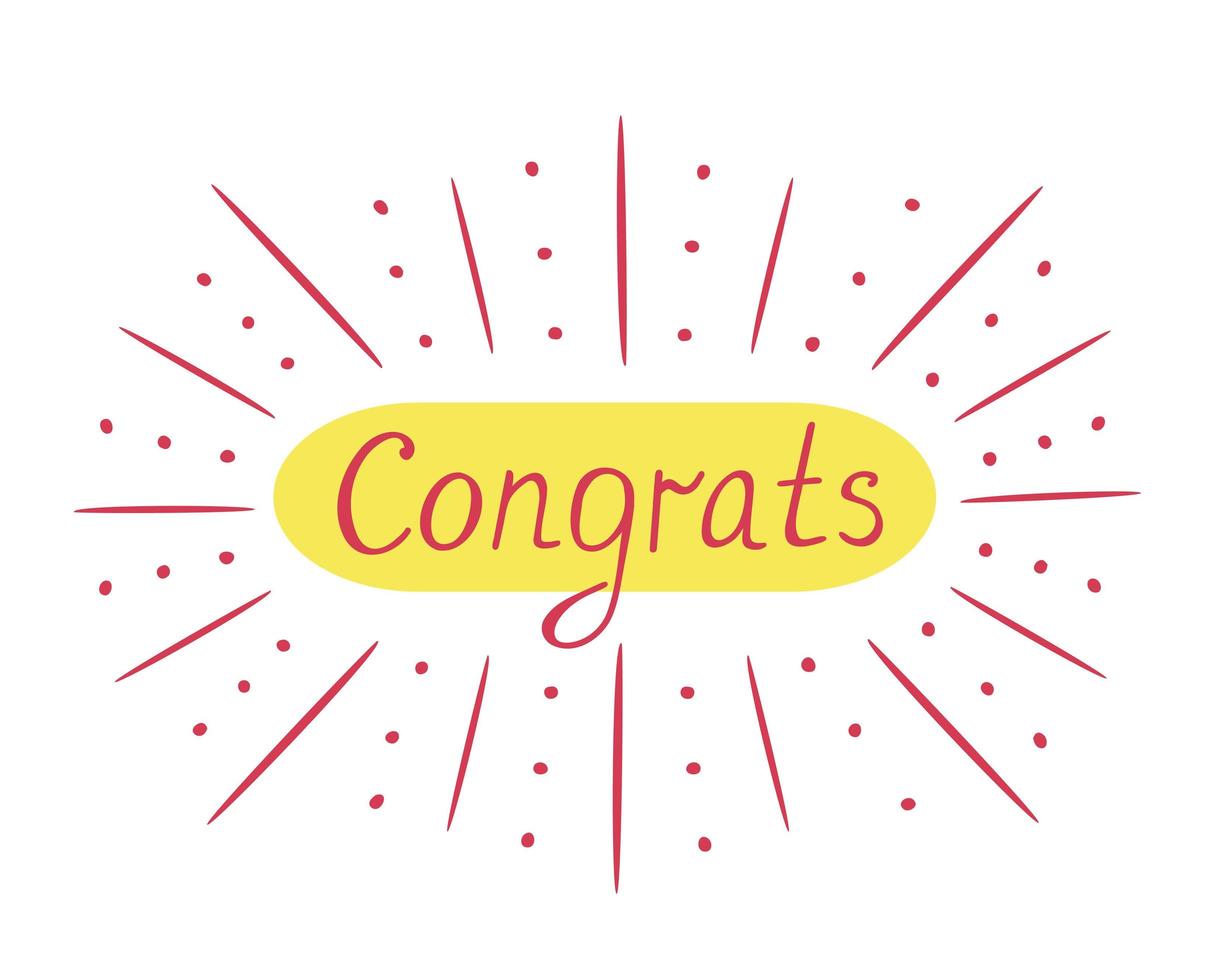 Congrats lettering with firework. Illustration for printing, backgrounds, covers, packaging, greeting cards, posters, stickers, textile and seasonal design. Isolated on white background. vector