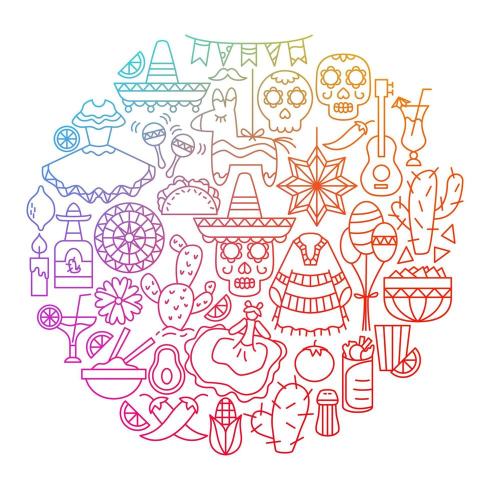Cinco de Mayo Line Icon Circle Design vector