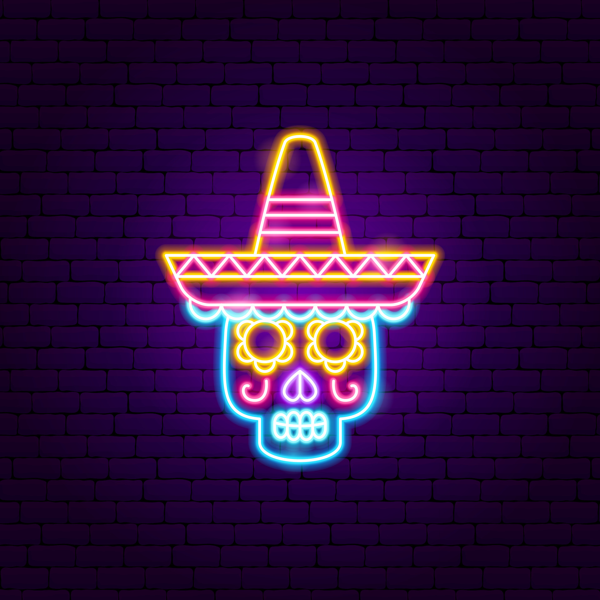 Mexican Skull Sombrero Neon Sign 4997295 Vector Art at Vecteezy