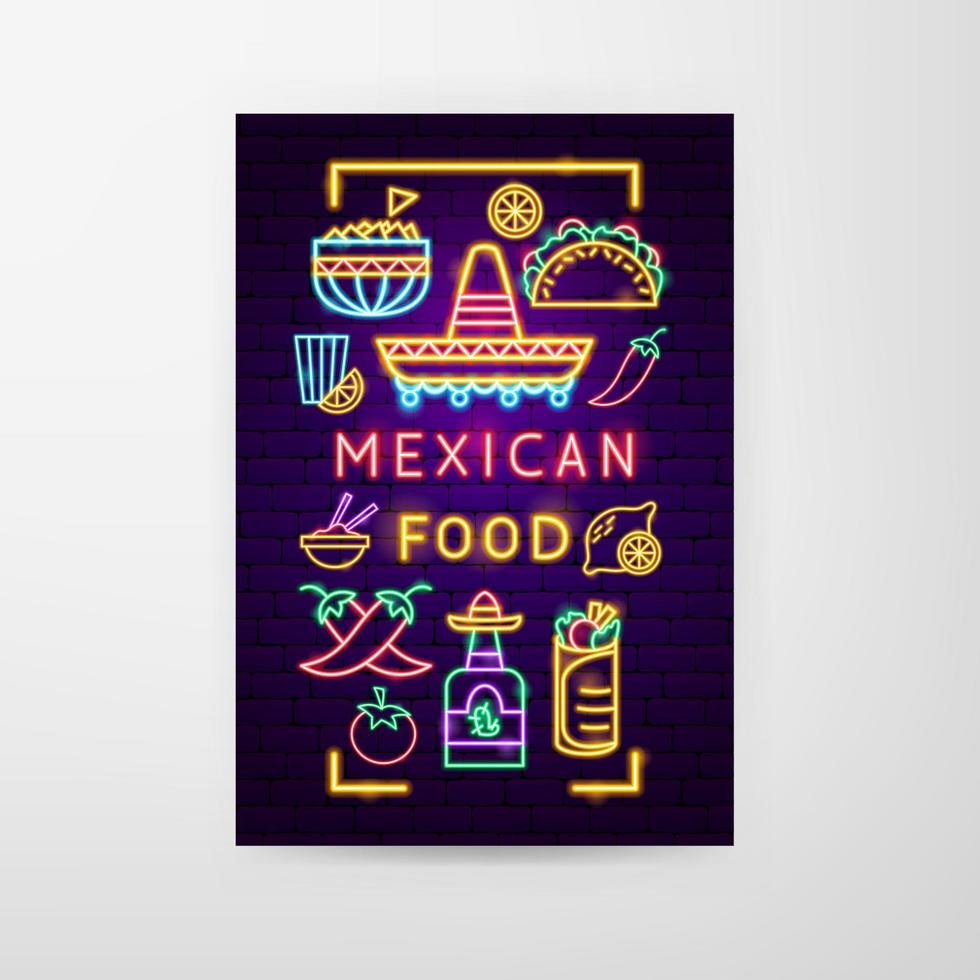 folleto de neón de comida mexicana vector