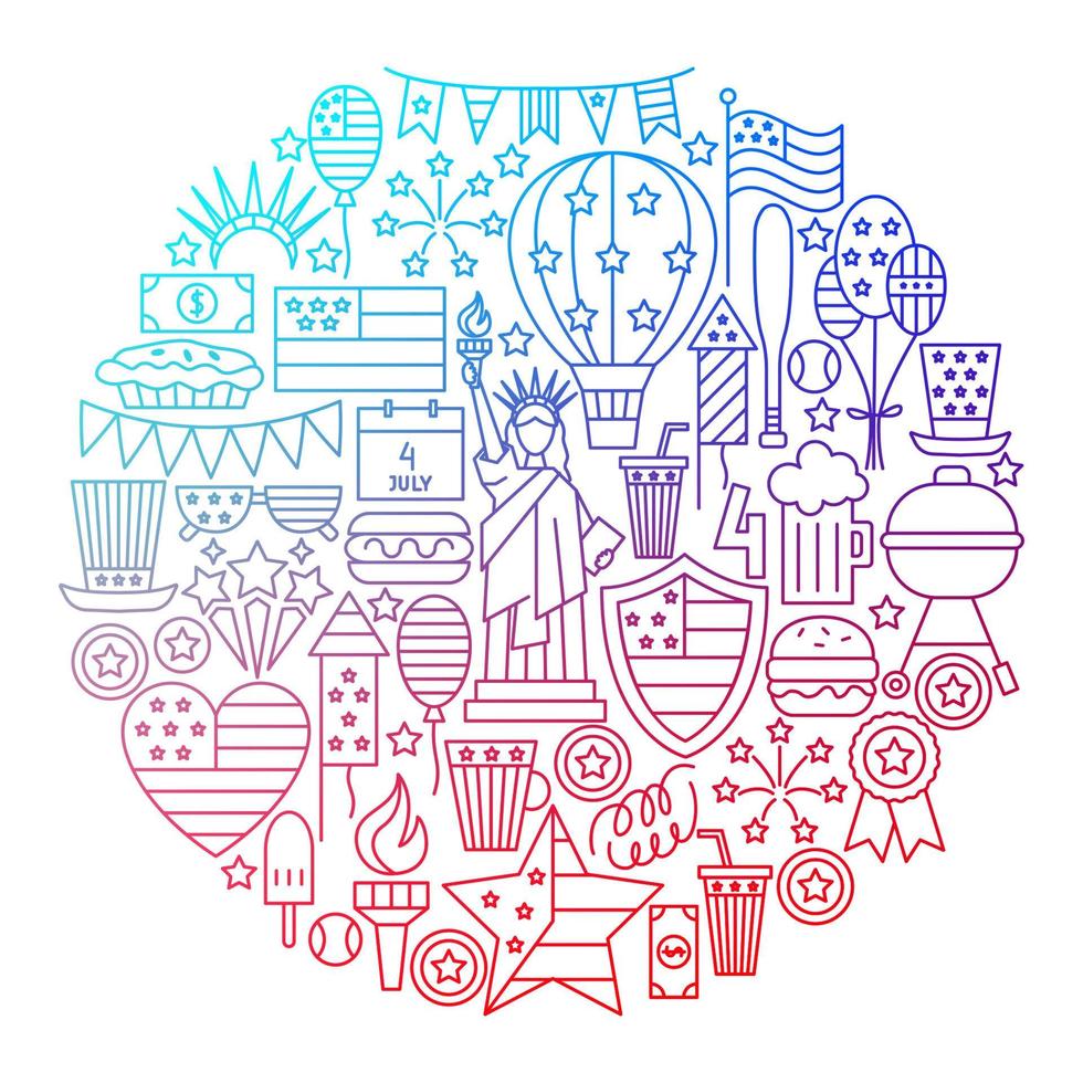 4 July Line Icon Circle Design vector