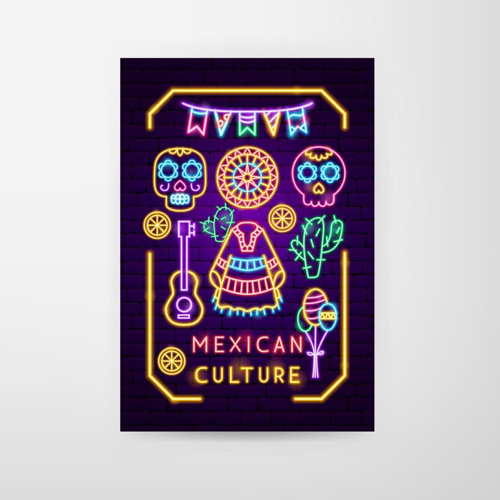 volante de neón de la cultura mexicana vector