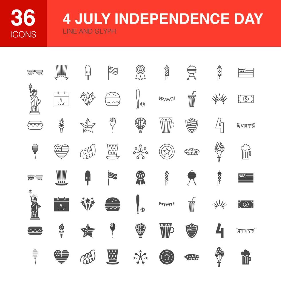 4 July Line Web Glyph Icons vector