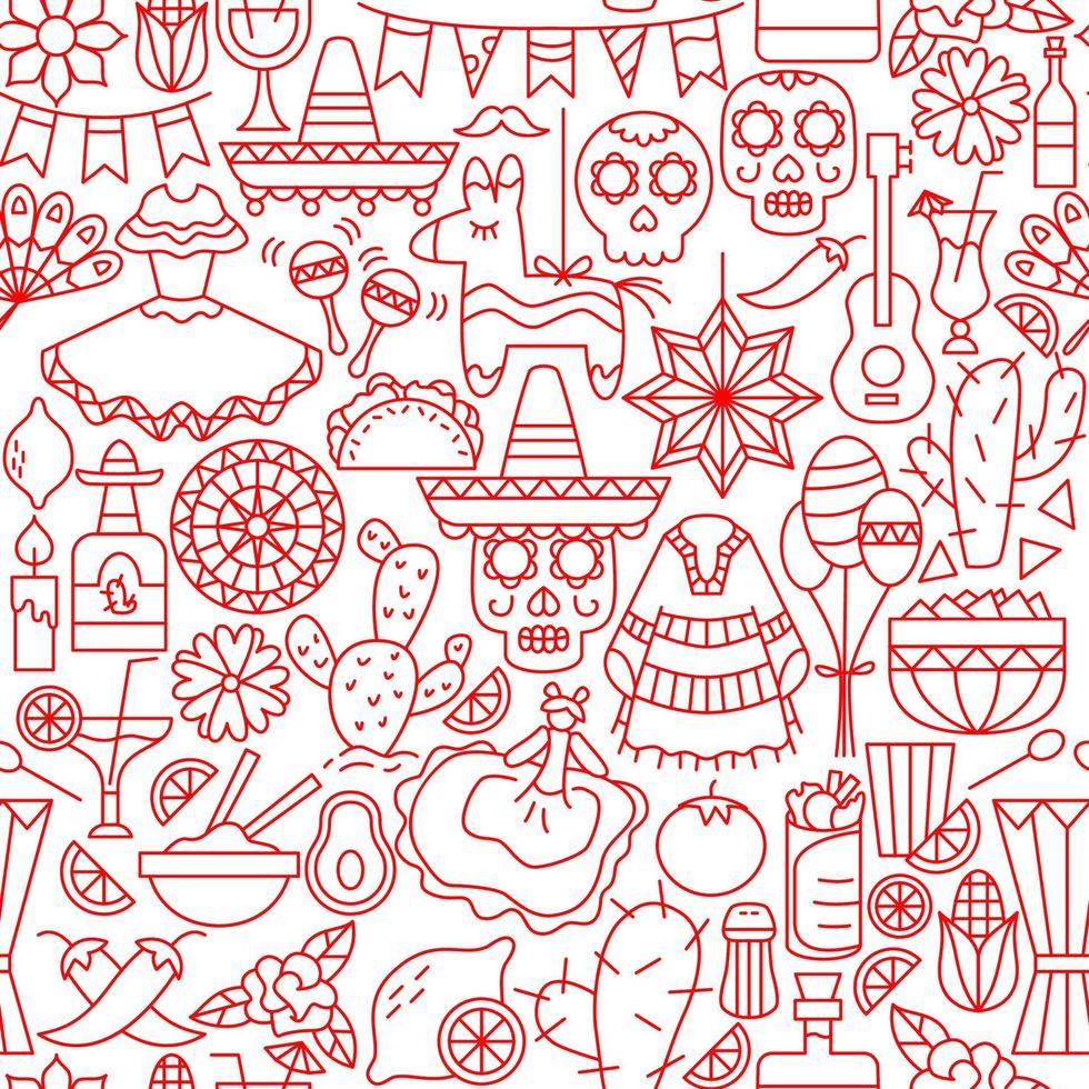 Mexican Holiday Line Seamless Pattern vector