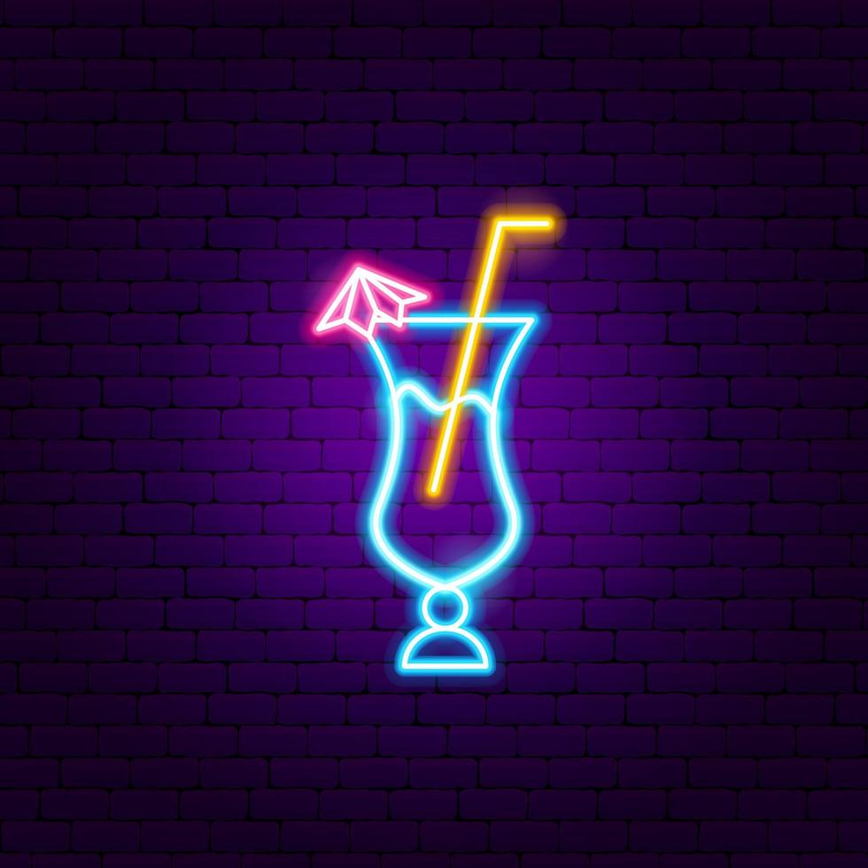 Cocktail with Umbrella Neon Sign vector