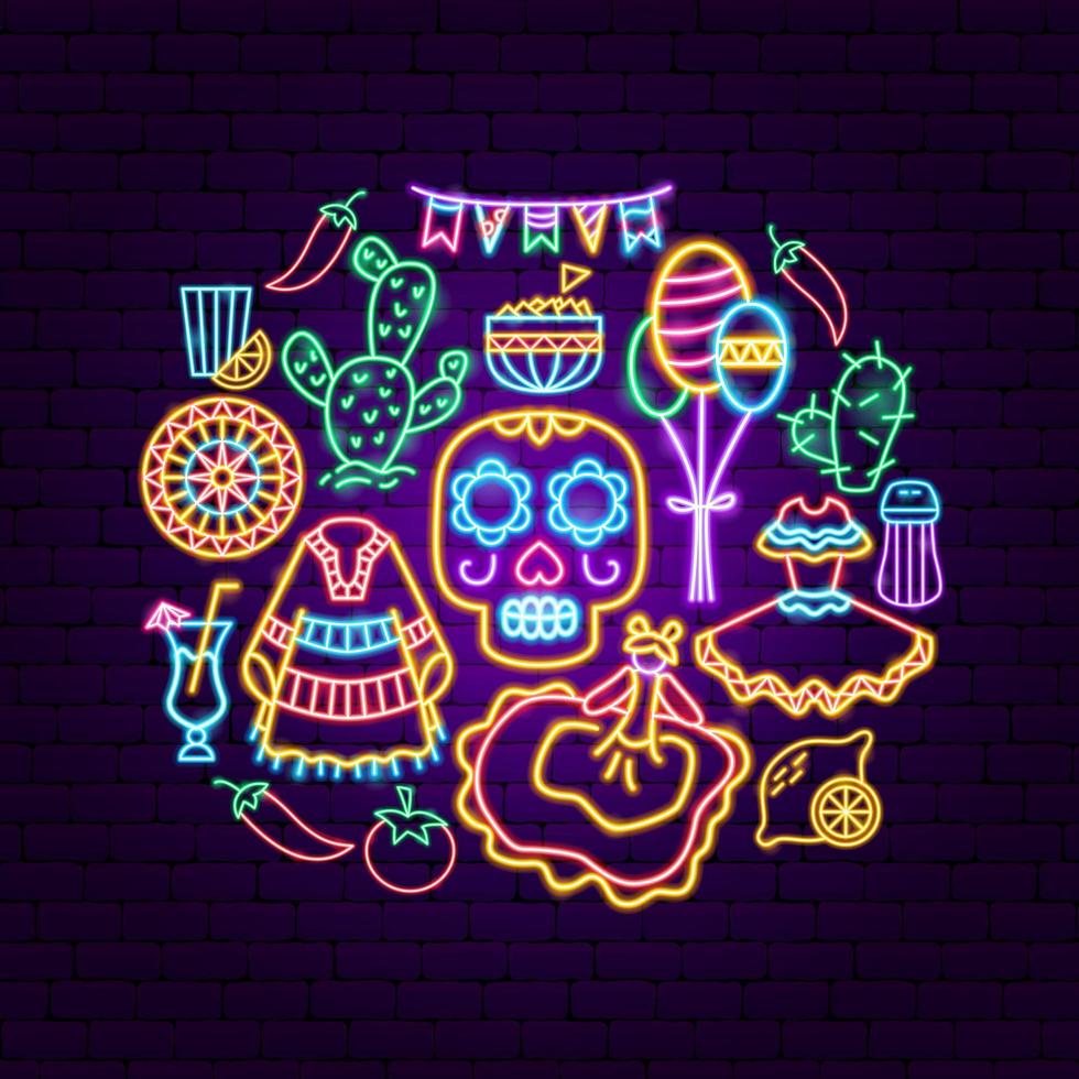 Mexican Holiday Neon Concept vector