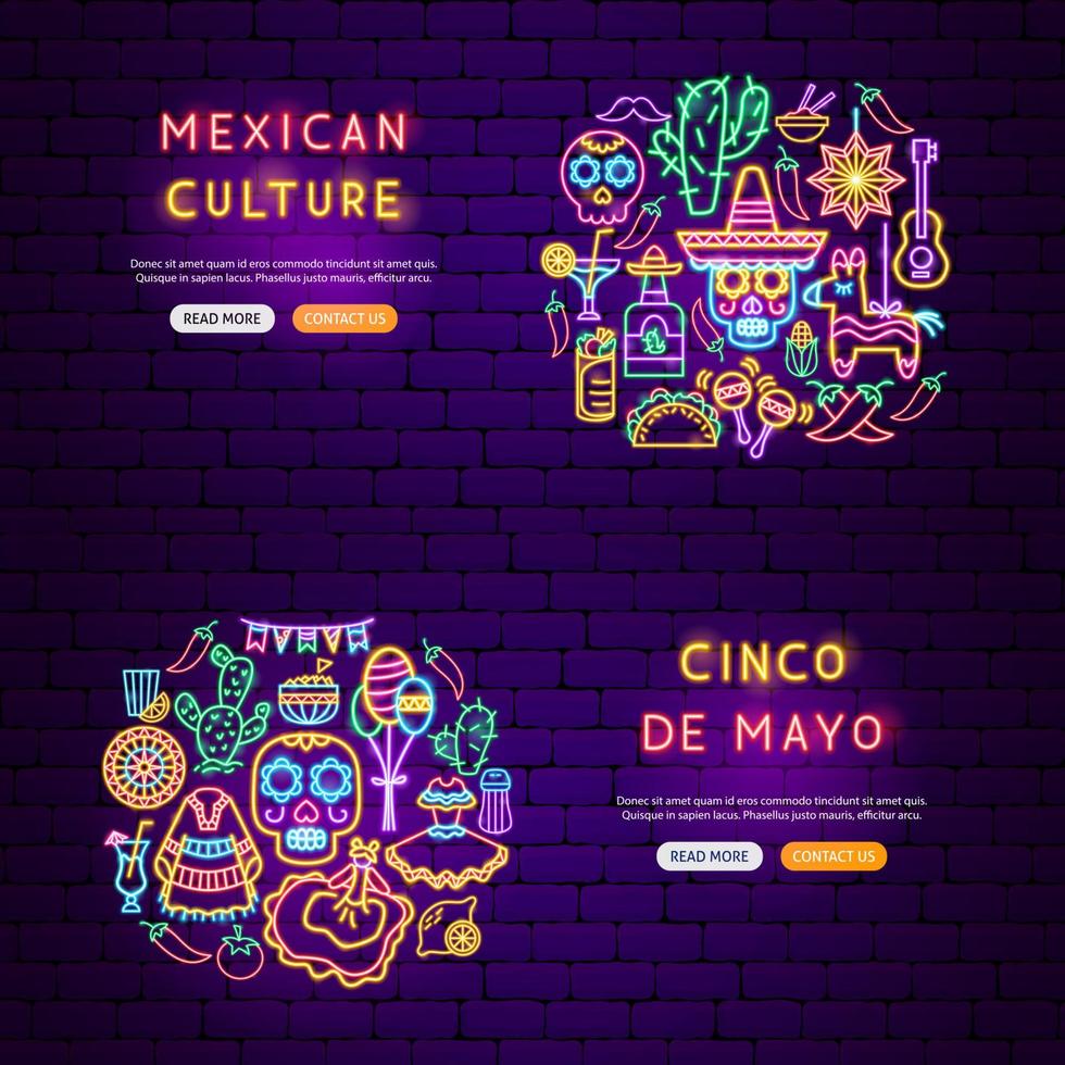 Mexican Holiday Neon Banners vector