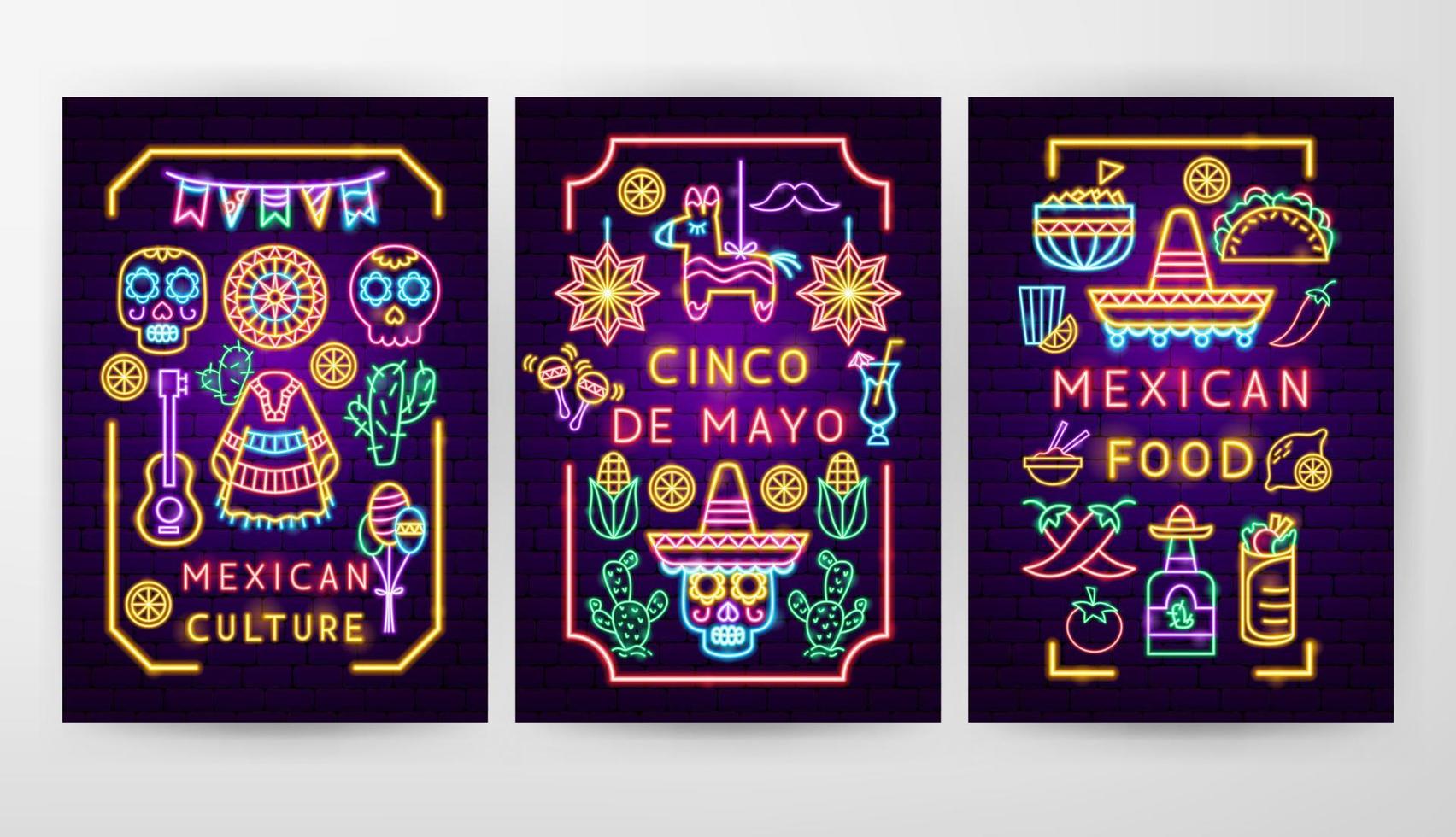 Mexican Holiday Neon Flyer Concepts vector