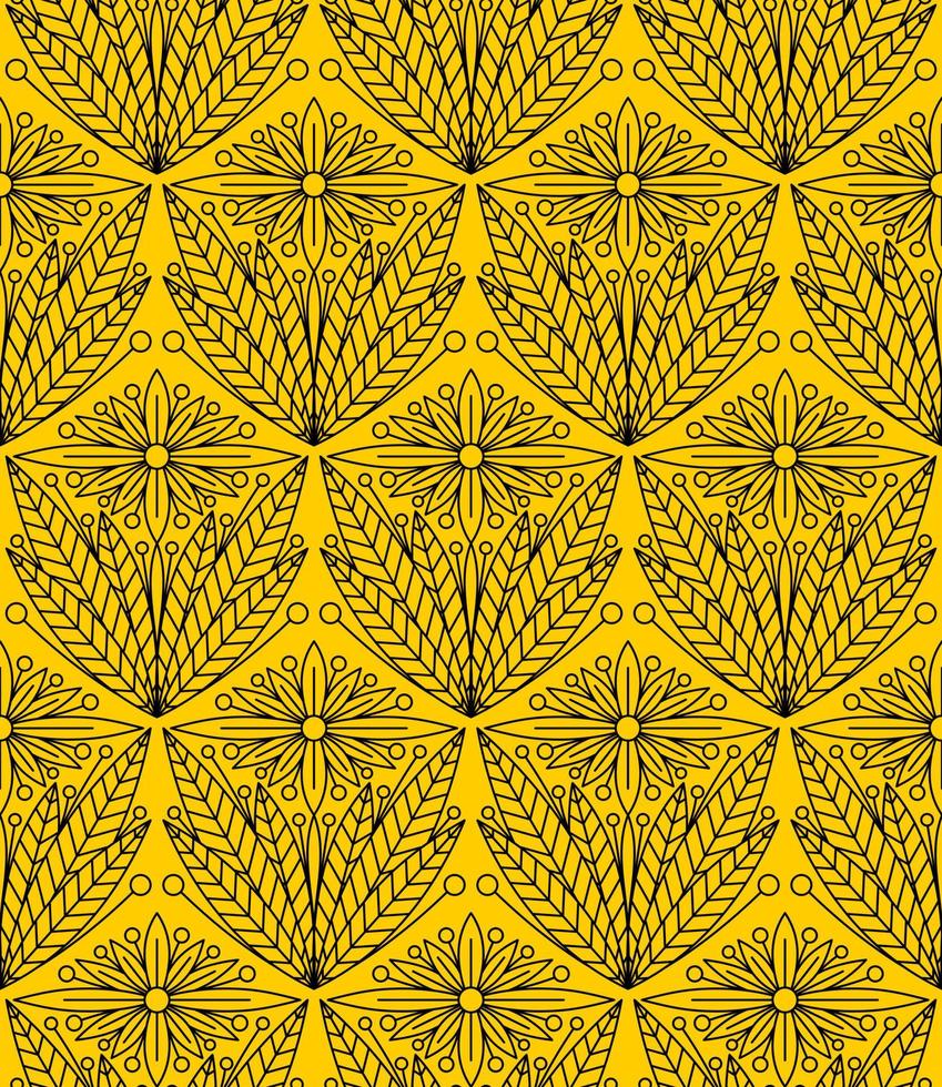 YELLOW BACKGROUND WITH VECTOR VINTAGE FLORAL PATTERN