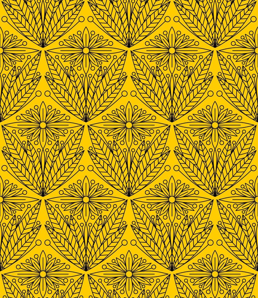 YELLOW BACKGROUND WITH VECTOR VINTAGE FLORAL PATTERN