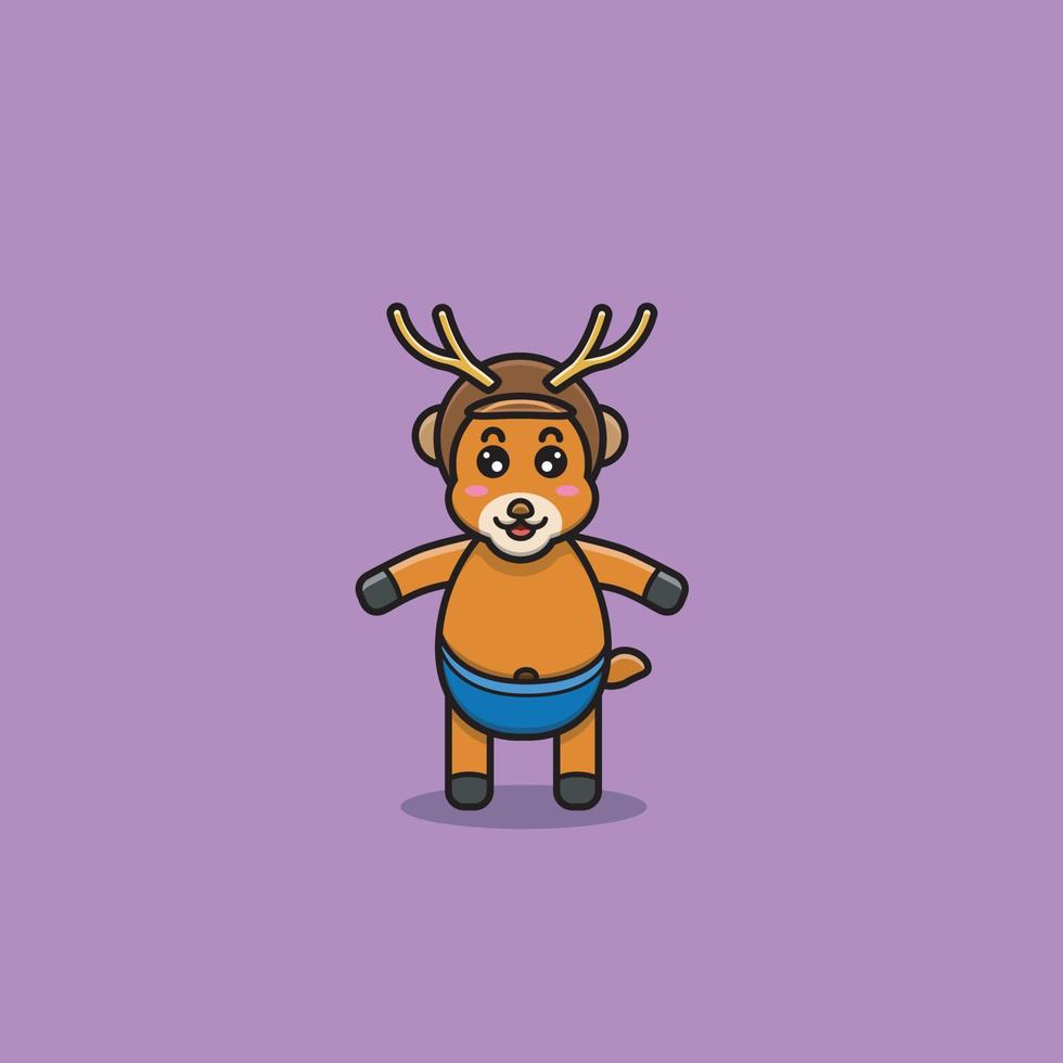 Cute Baby Deer With Wearing Helmet. Character, Mascot, Icon, and Cute Design. vector