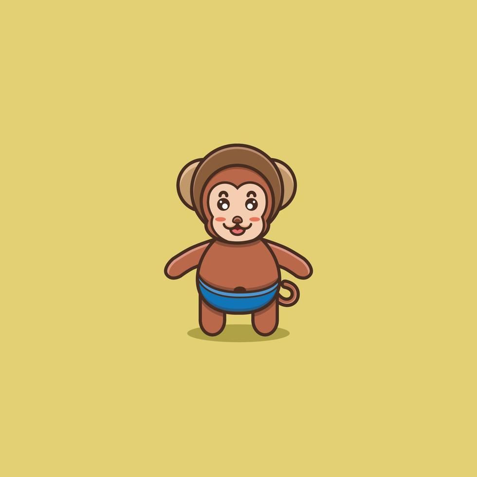 Cute Baby Monkey Wearing Helmet. Character, Mascot, Logo, Cartoon, Icon, and Cute Design. vector